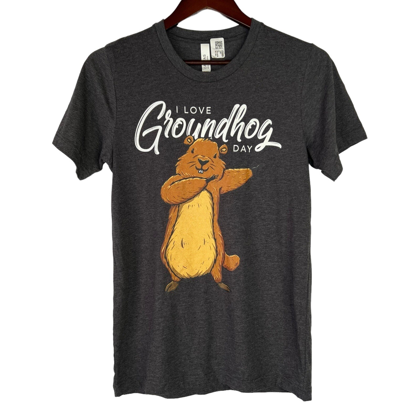 Canvas Unisex Gray Graphic Tee “I Love Groundhog Day” T-Shirt Size Small NWOT