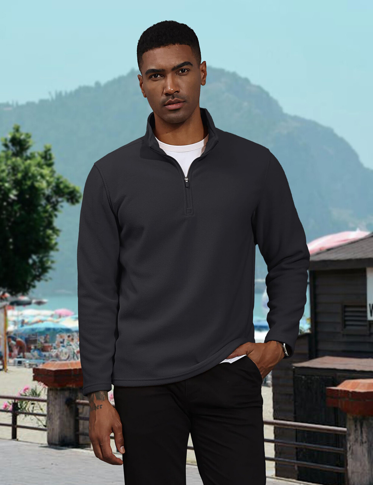 Mens 1/4 Zip Pullover Fleece Jacket Long Sleeve Warm Casual Athletic Sweatshirts
