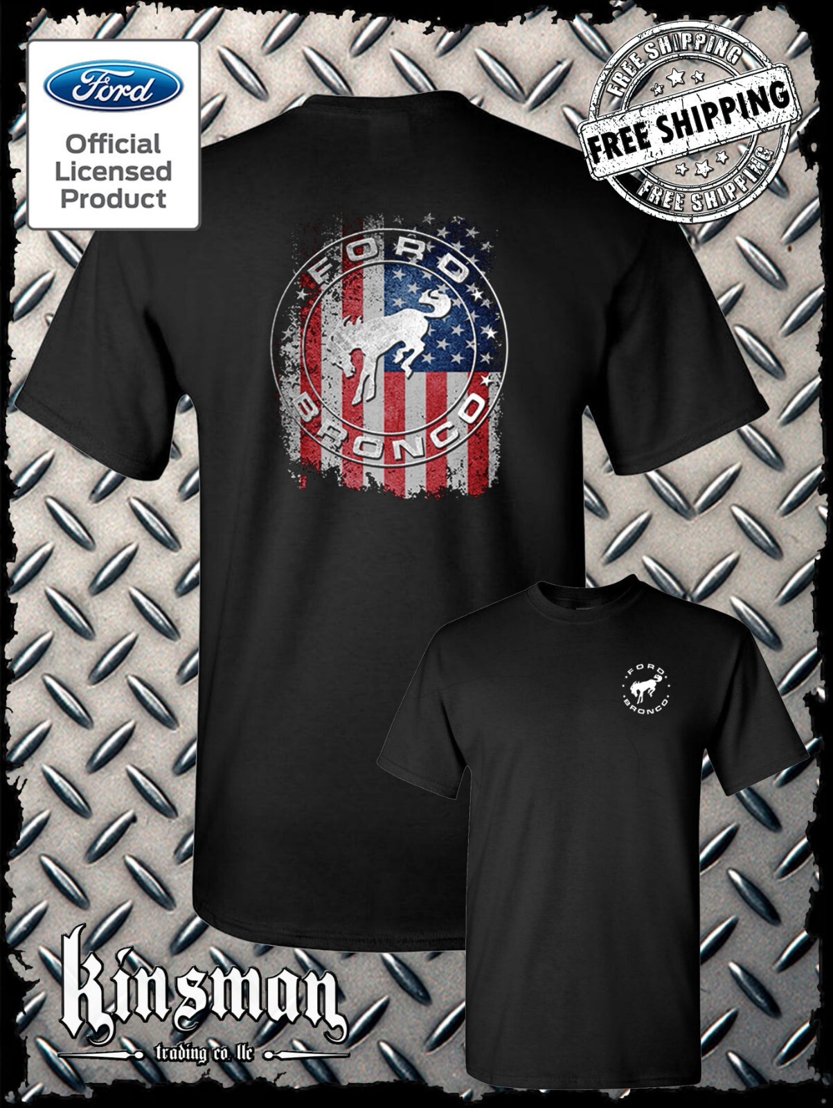Ford Bronco American Flag 2-Sided T-Shirt