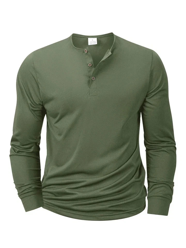 Mens Cotton Slim Fit Long Sleeve Henley T-Shirt Casual Button Tee Top Gym Gift
