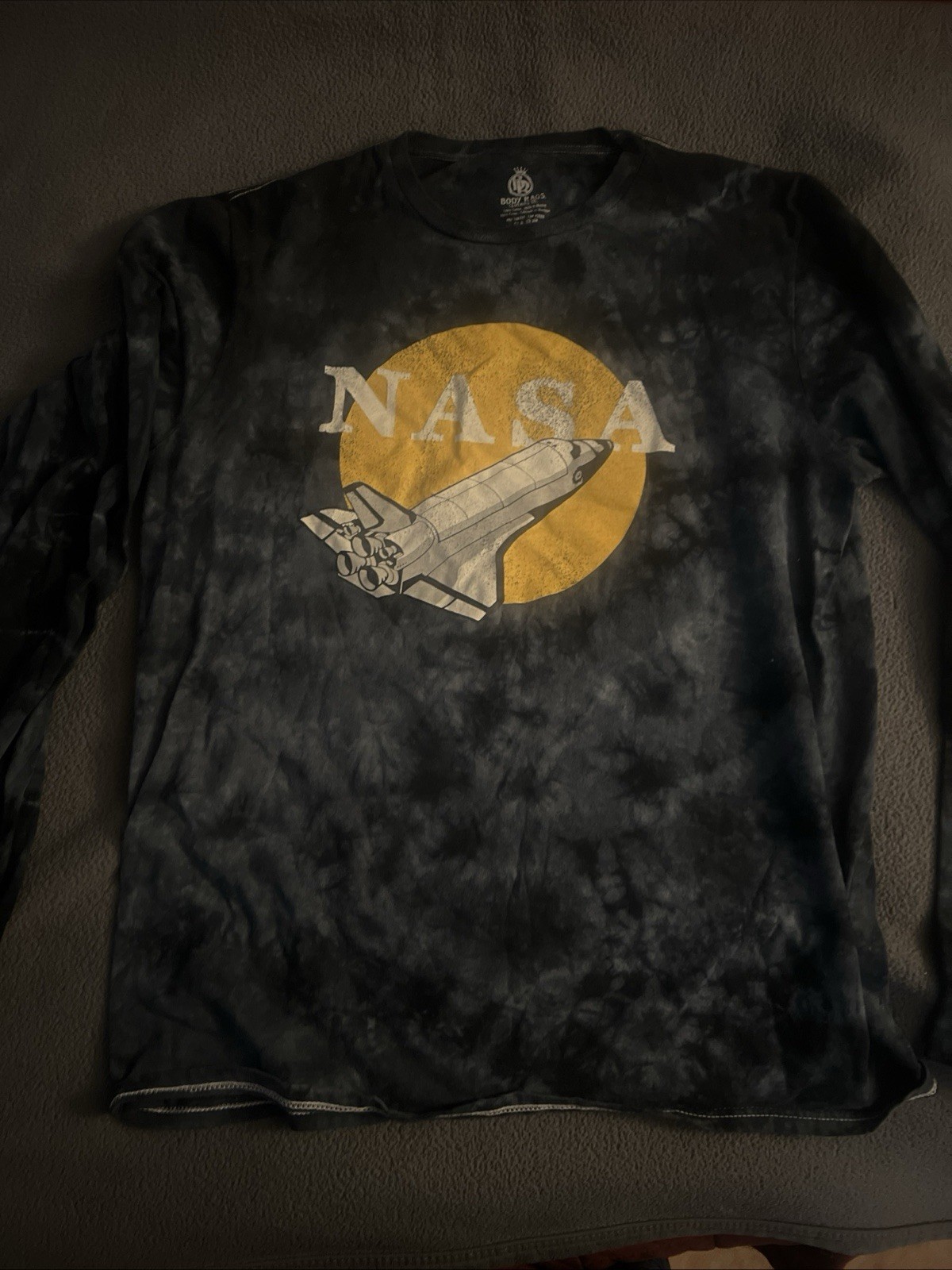 NASA T-shirt Men’s XL Black Gray Adult Long Sleeve Tie Dye USA Casual Outdoors