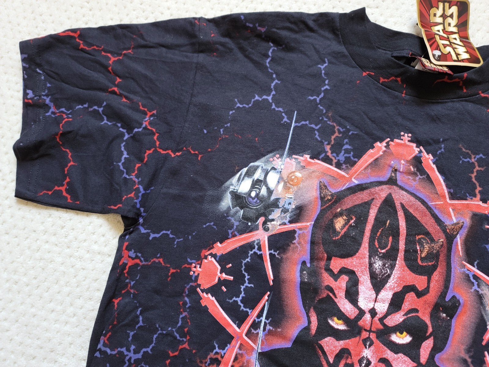 Vintage NOS NWT Star Wars Episode 1 electric Darth Maul Full front Print Shirt,L