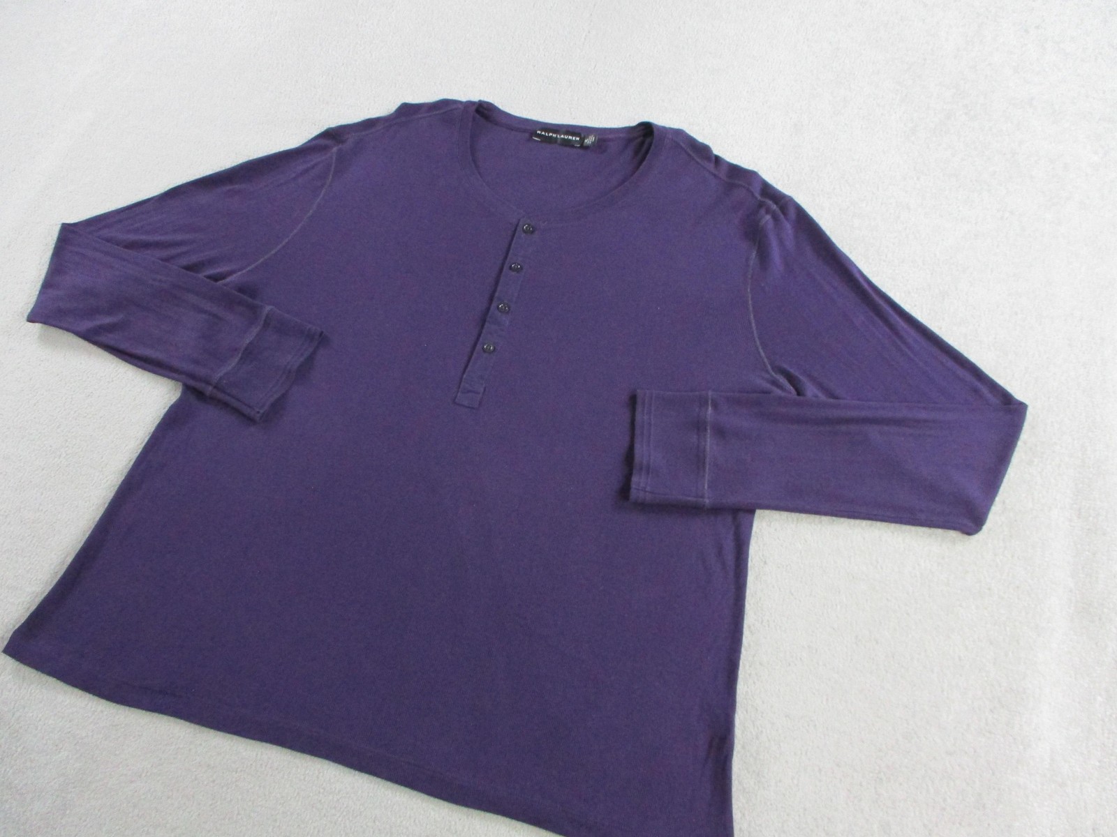 Ralph Lauren Shirt Mens XL Purple Black Label Ribbed Knit Henley Long Sleeve