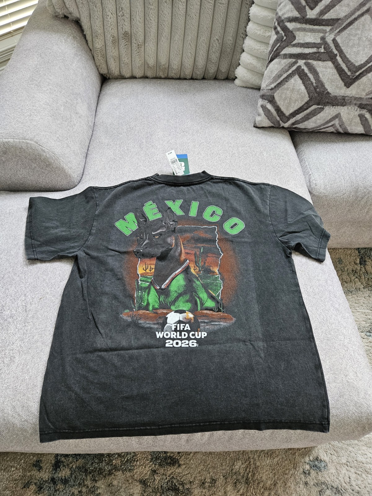 FIFA World Cup 2026 Mexico Dog T-Shirt PacSun Charcoal Wash Mens Size Large NWT