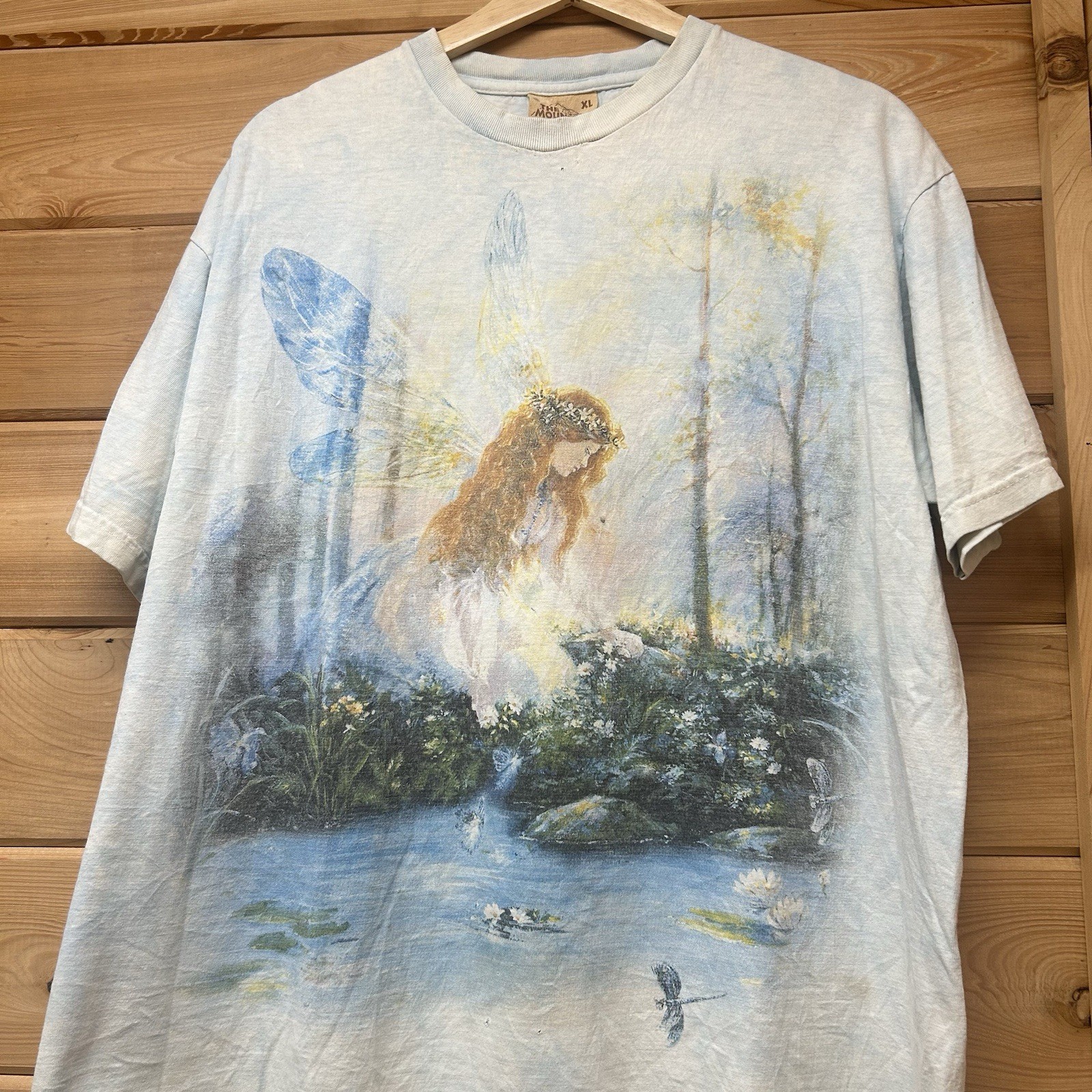 Vintage The Mountain Light Blue Tie Dye Fairy Forest Nature Graphic T Shirt L/XL