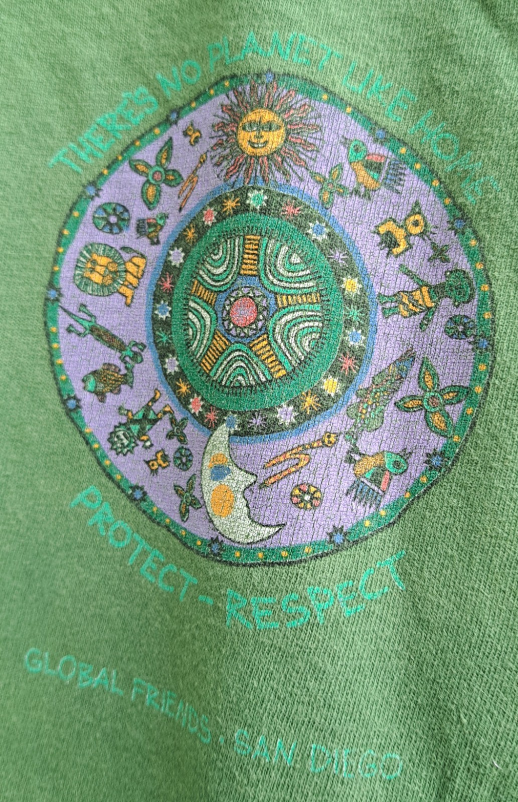 Vtg 90s T Shirt M There’s No Planet Like Home Global Friends San Diego Green