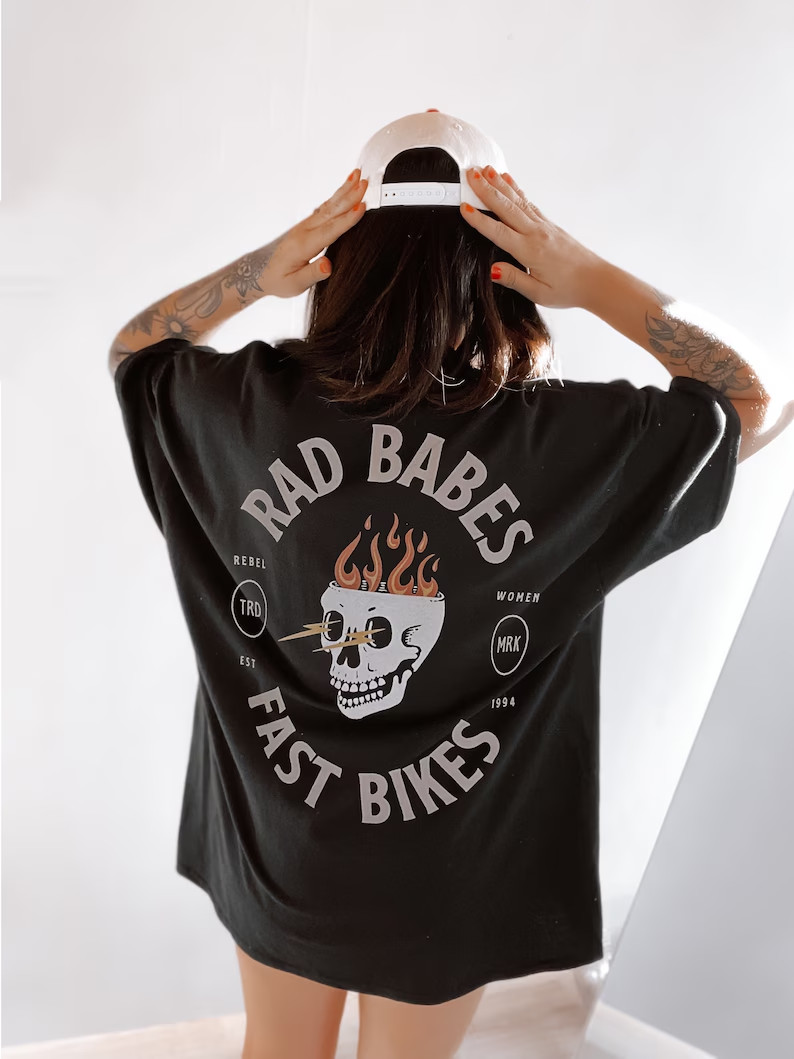 Rad Babes Fast Bikes T-Shirt Vintage Biker Skull Graphic Tee