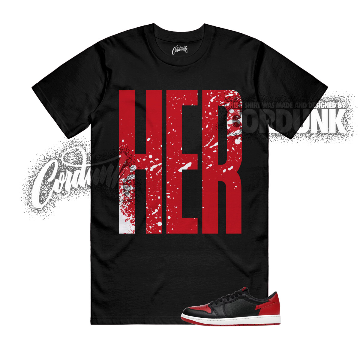 1 Banned Black Varsity Red Summit White Low OG T Shirt Match HERTALL