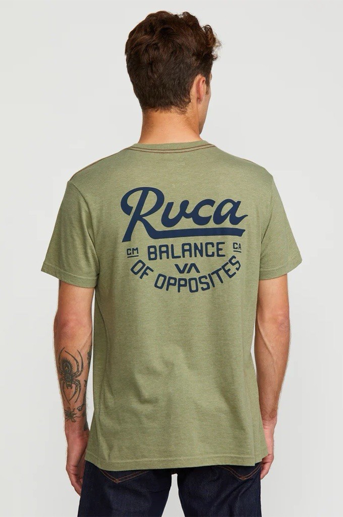 RVCA Men’s Script Sealed T-Shirt Short Sleeves Slim Fit In Ranger Green Size L