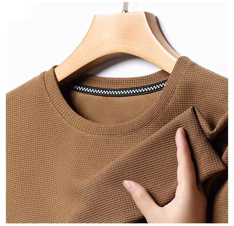 Men’s Waffle Knit T-Shirt Breathable Summer O-Neck Casual Short Sleeve Tee