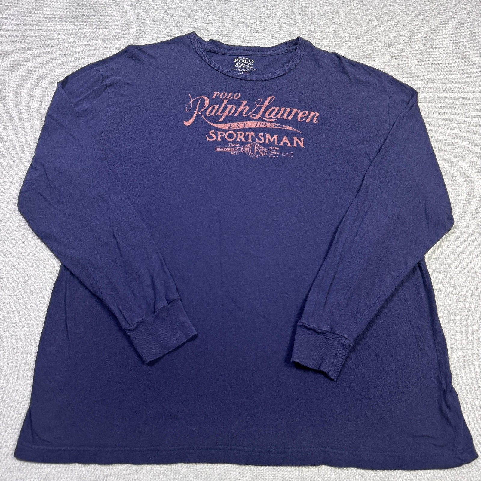 Polo Ralph Lauren Shirt Mens Large Blue Sportsman Graphic Long Sleeve Crewneck