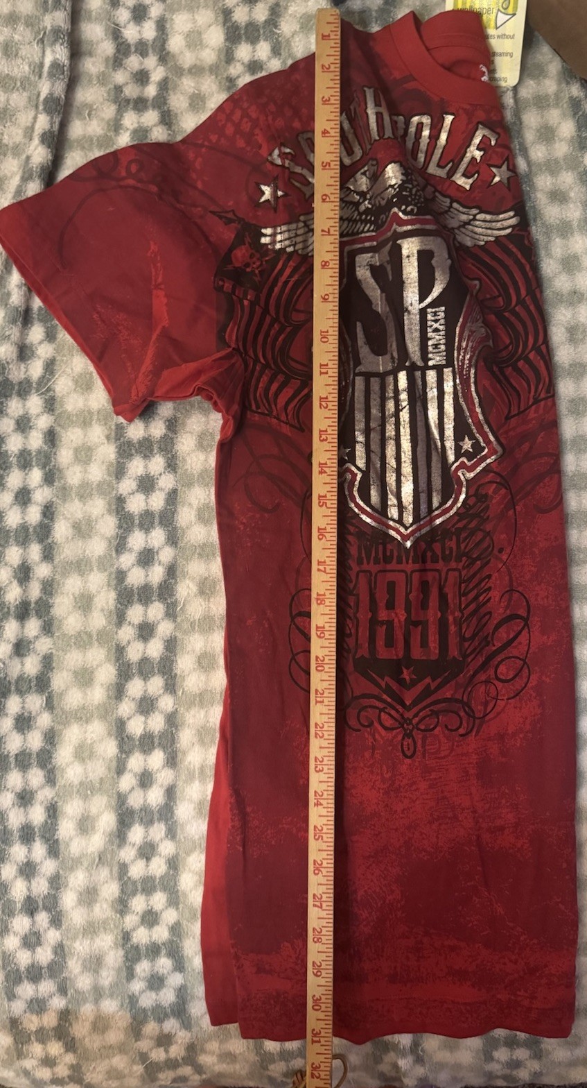 Vintage Southpole T-Shirt Red Graphic Tee Silver Foil Eagle XXL Y2K Baggy NWT