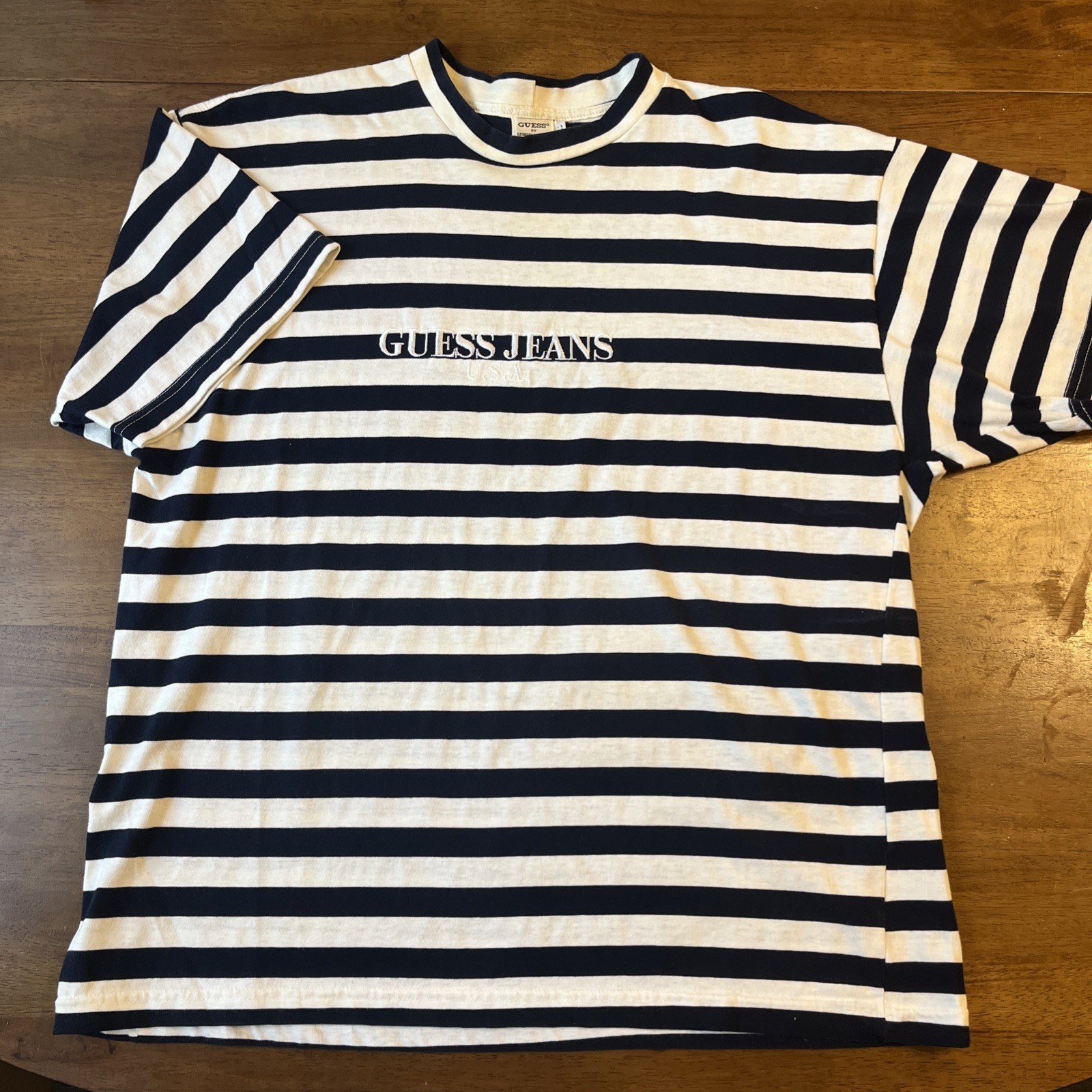 Vintage 1990s Guess Jeans USA Striped T-Shirt – Made in USA – Large 90s