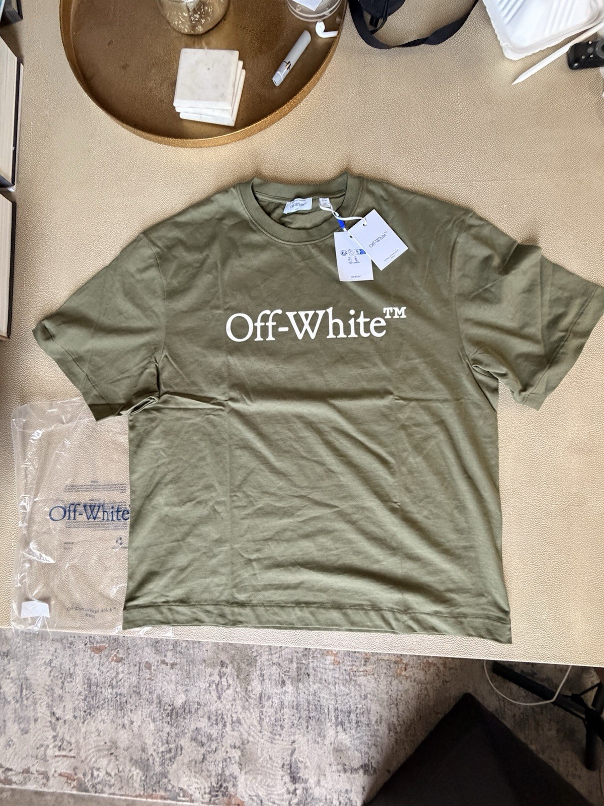 Off-White c/o Virgil Abloh Big Bookish Skate T-Shirt Military Green Sz Large NWT
