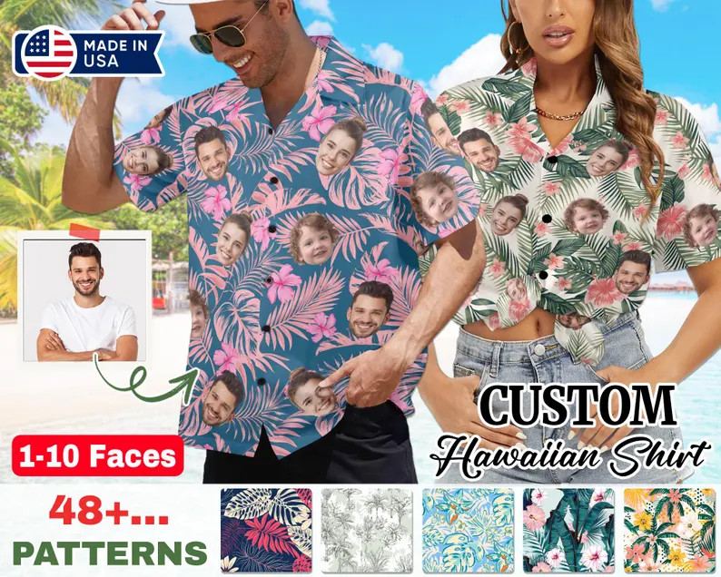 Personalized Hawaiian Button Up Shirt Custom Tropical Summer Vacation