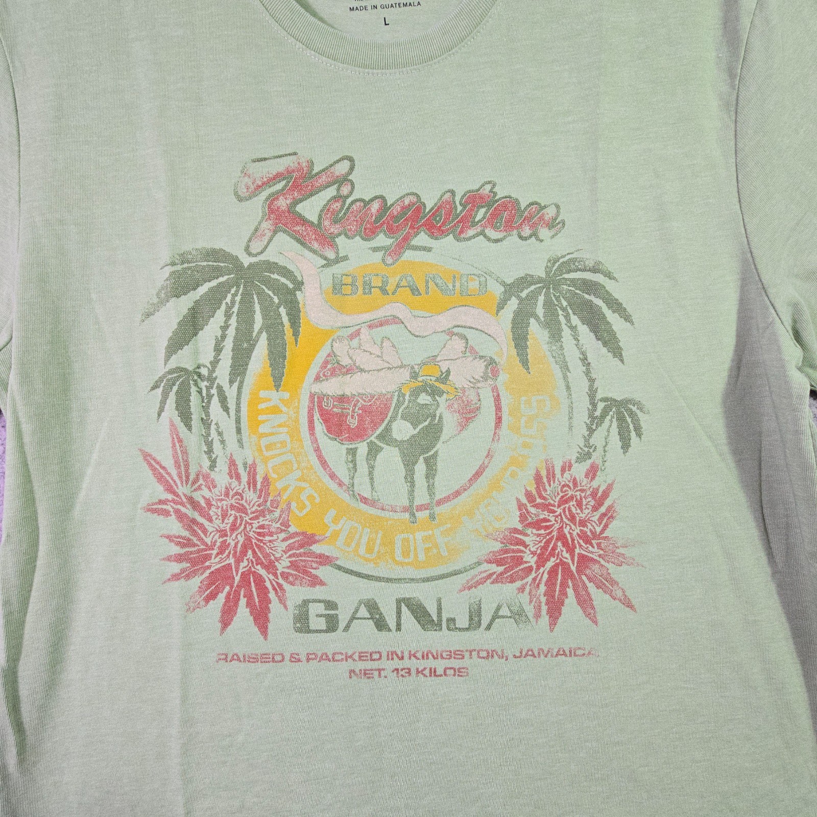 Lucky Brand Ganja Shirt Mens Large Green Smoke Jamaica Weed Casual Faded 420 NWT