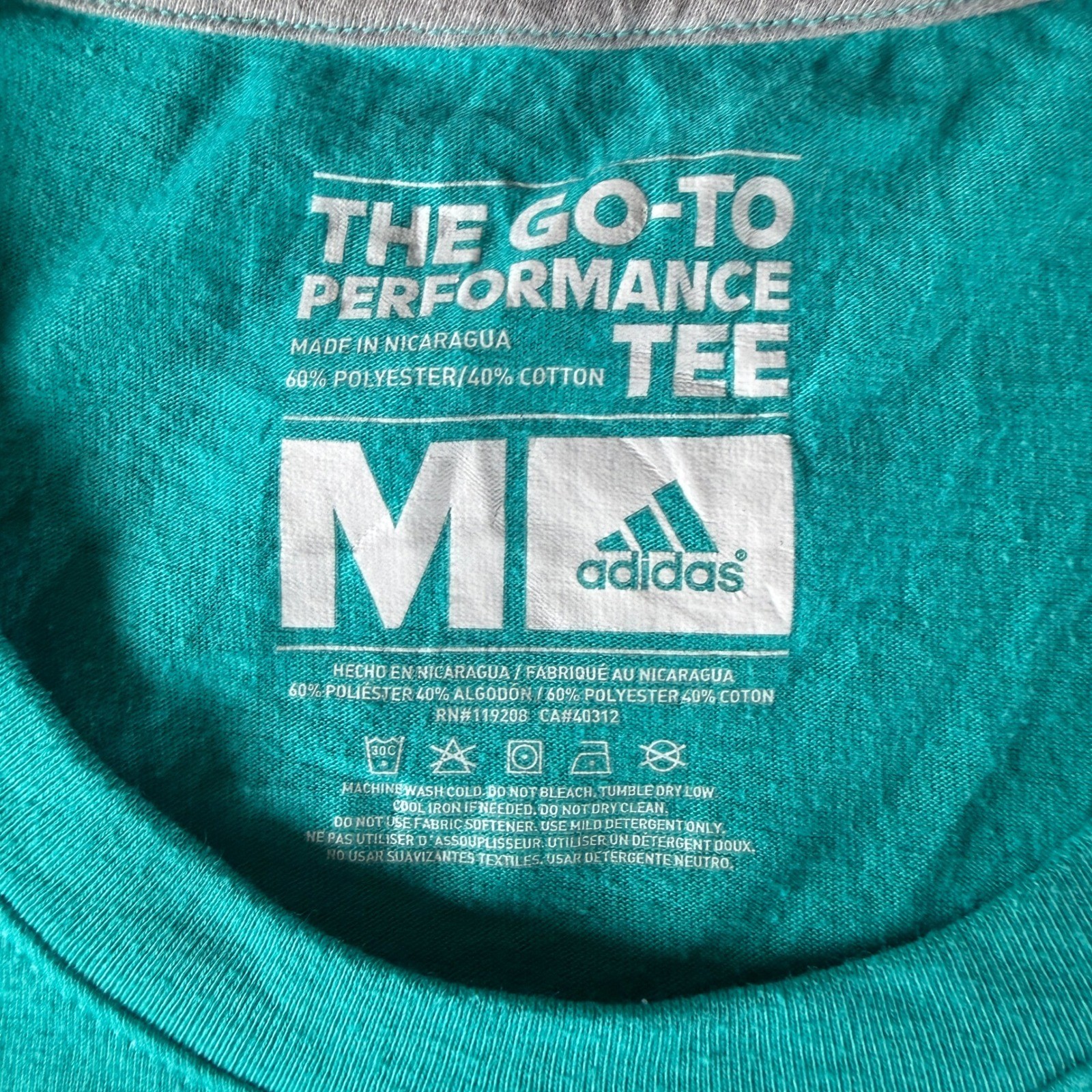 Adidas Go-To Performance Tee Teal Green Climalite Short Sleeve Shirt Mens Medium