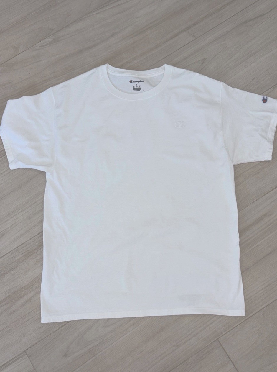 Champion Mens Large White Crew Neck T Shirt Short Sleeve Embroidered Logo