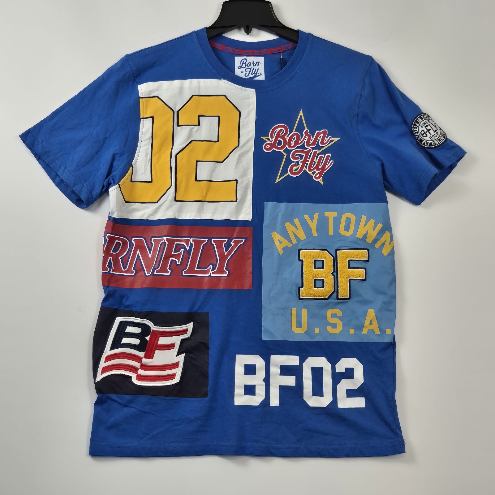Born Fly Men’s T-Shirt Size XL Any town USA Short Sleeve Cotton Blue Multi (57)