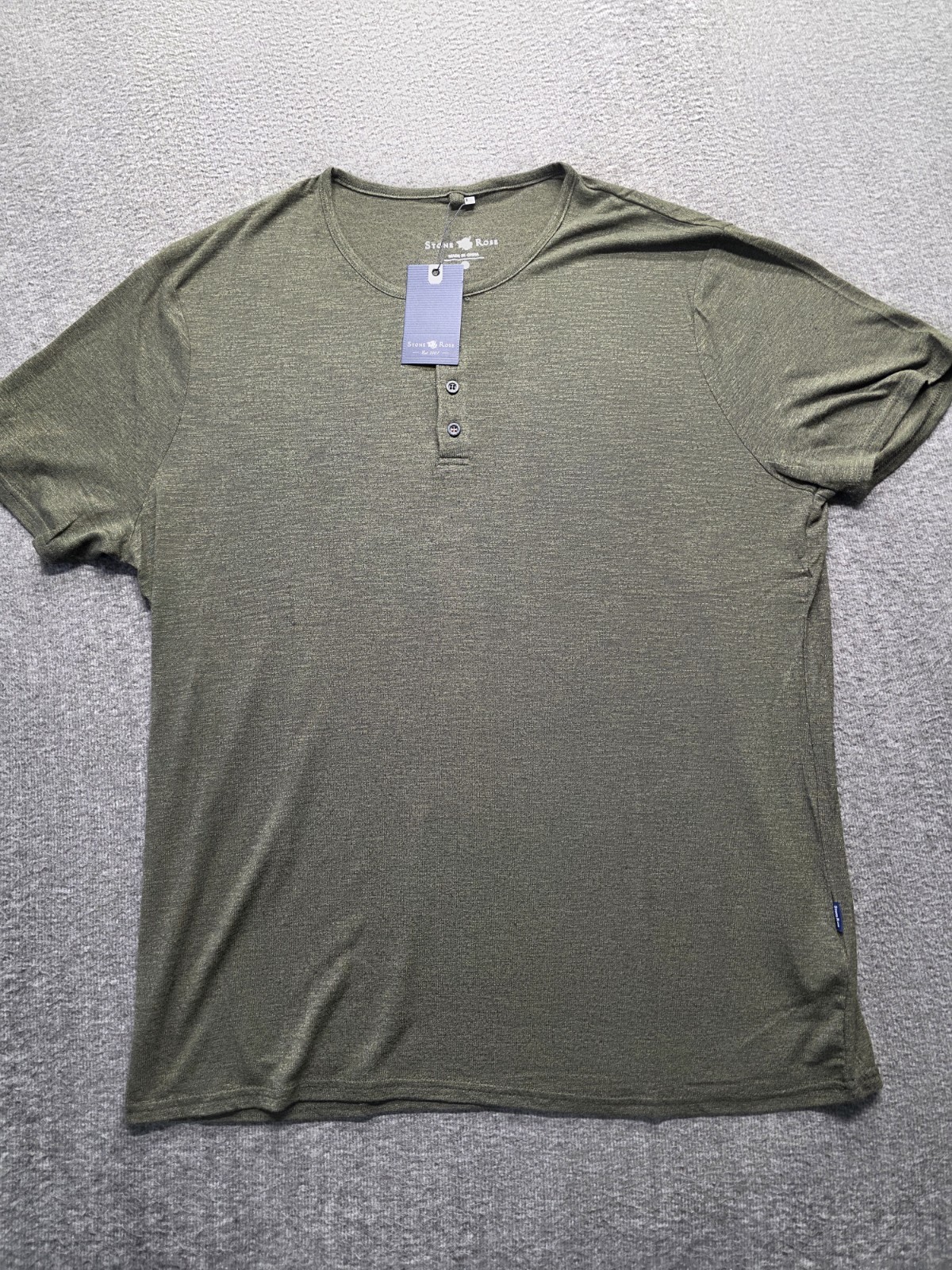 NWT Stone Rose Mens 2XL Short Sleeve Henley Olive Khaki Green Stretch HRT2007