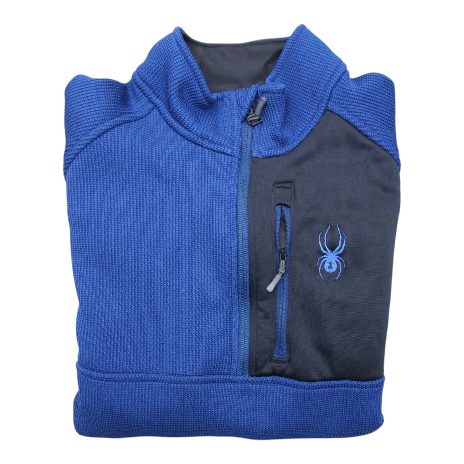 Spyder Pullover Jacket Mens Large Blue Black 1/4 Zip Fleece Ski Outdoor