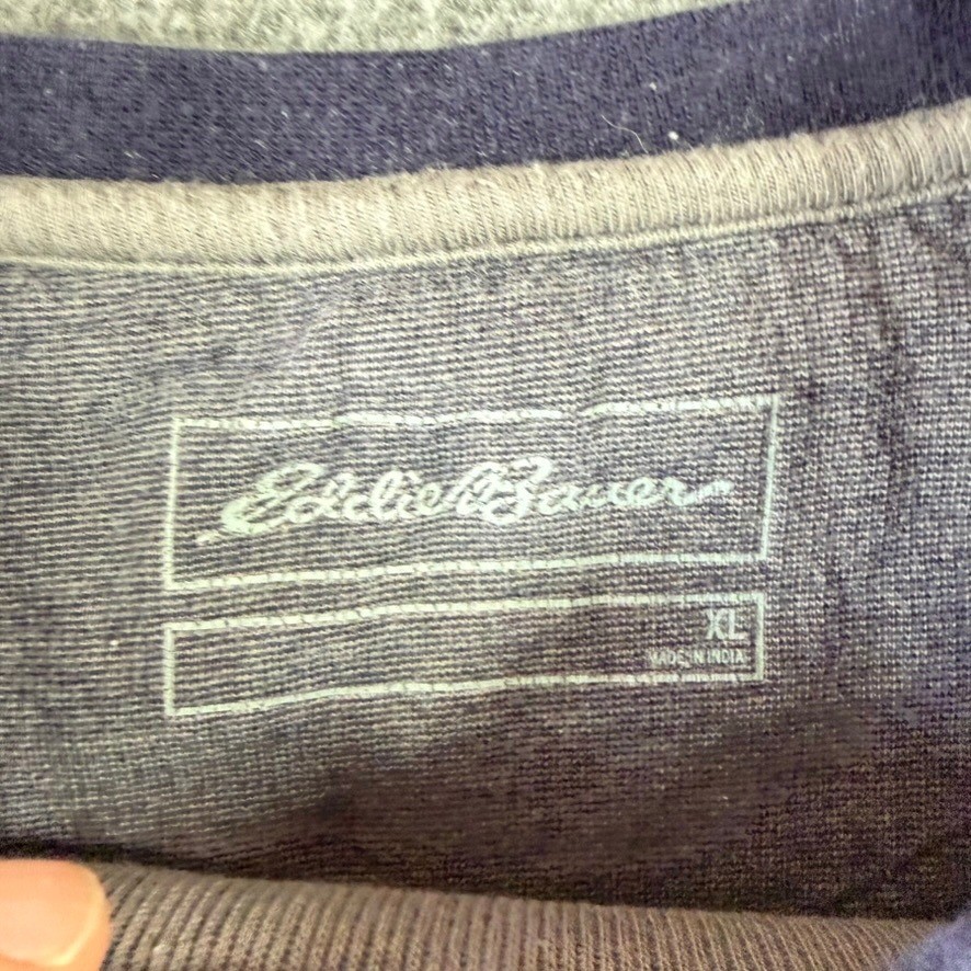 Eddie Bauer Mens XL Gray Long Sleeve Cotton Crewneck T-Shirt Contrast Stitching