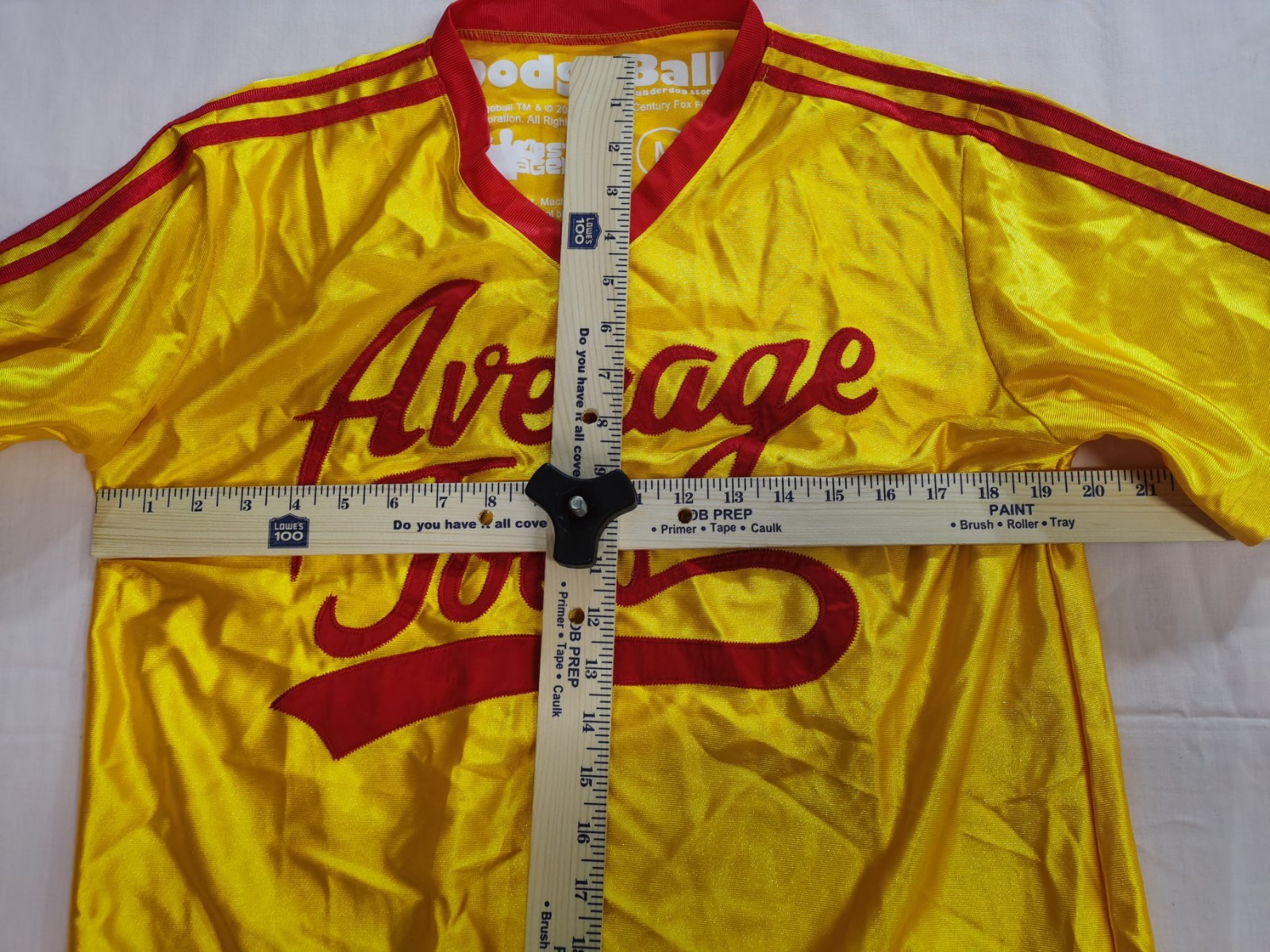 Dodgeball Average Joe’s Sewn Logo Jersey Shirt Mens M Yellow Red Costume Agent