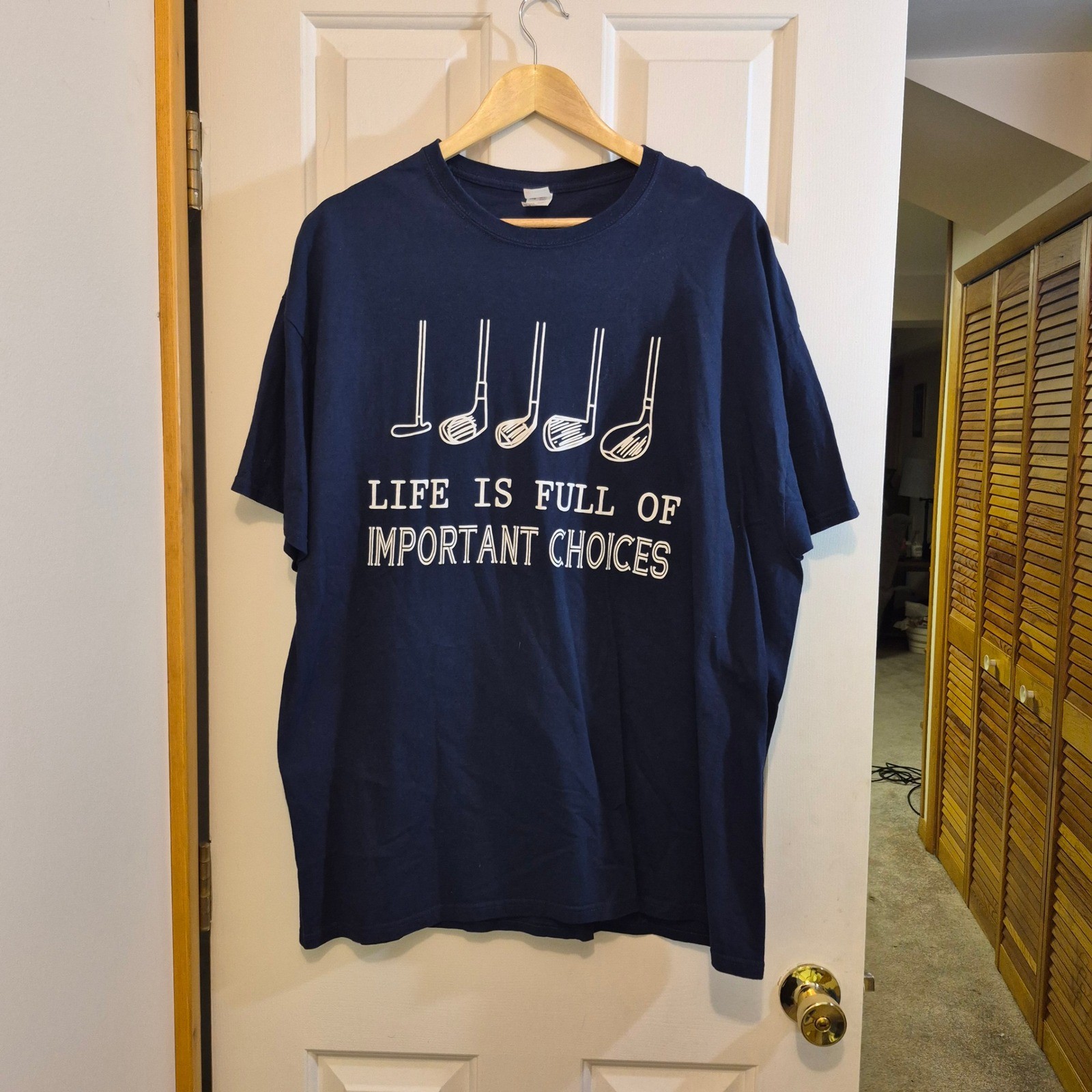 Fruit of the Loom Mens 2XL Navy Blue Golf Graphic T-Shirt Important Choices Tee