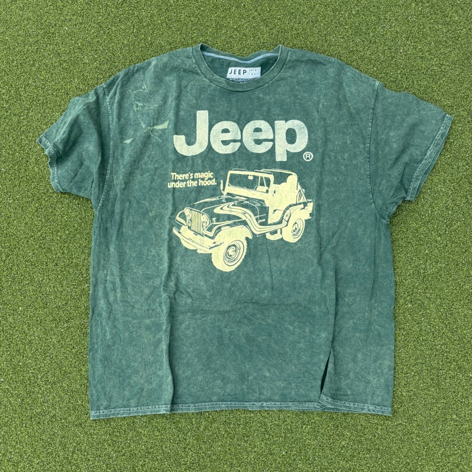 Jeep Spirit 1941 Graphic T-Shirt Mens XL Green Acid Wash