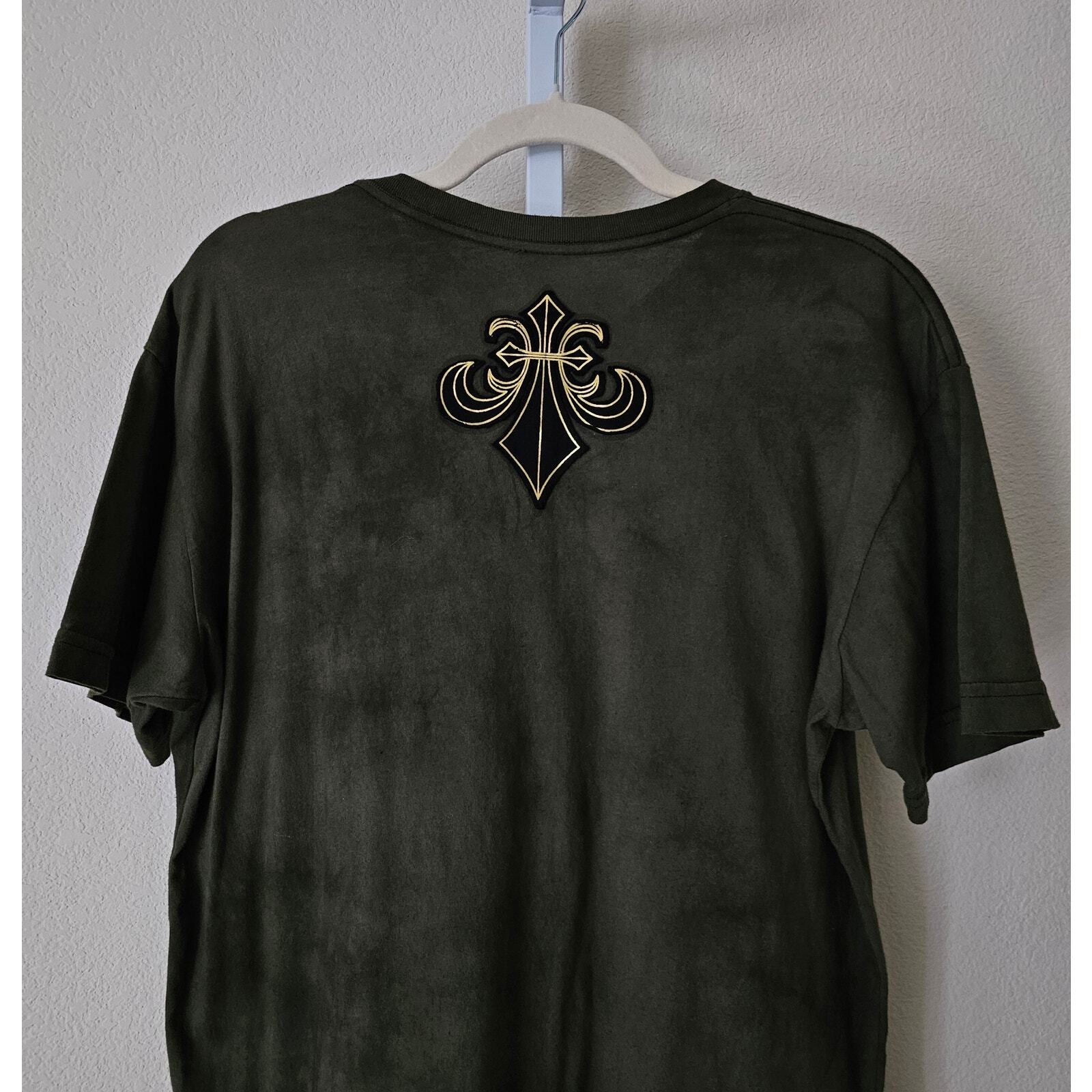 AFFLICTION Y2K Green Tie-Dye Gold Black Foil Velvet Graphic Eagle Shirt Sz L
