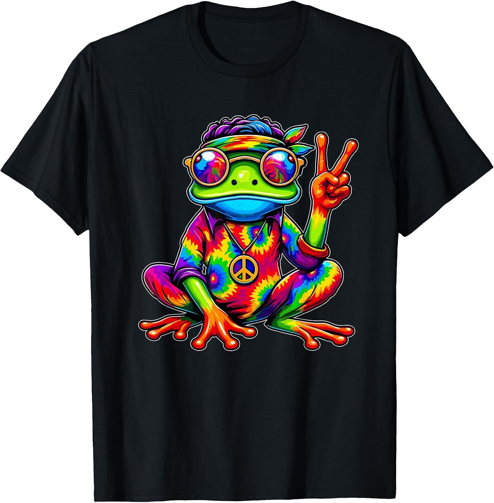 Retro Tie-Dye Frog T-Shirt, 70s Party & 60s Costume, Peace Sign Design