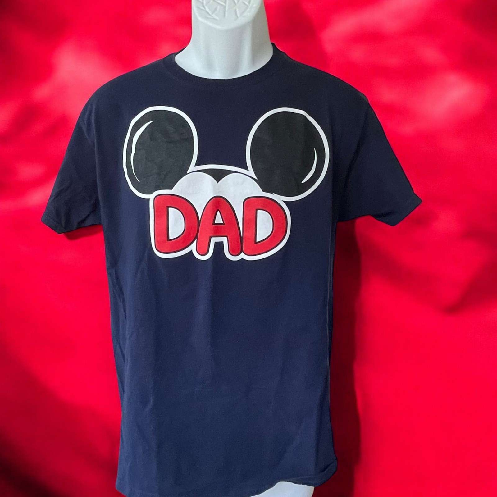 Disney Dad Navy Blue Red Graphic T-shirt Mickey Mouse Vacation Cotton Size M