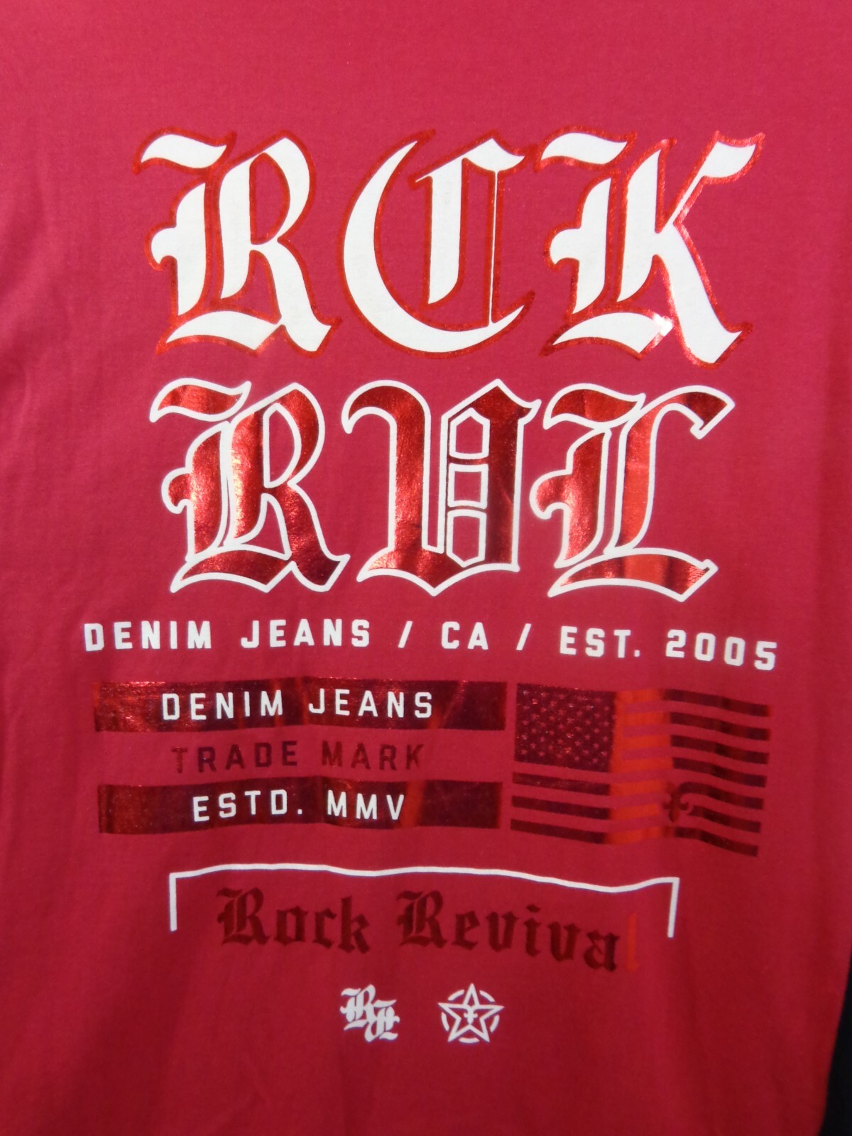 Rock Revival T Shirt Men’s L Red Short Sleeve Big Logo Double Sided New With Tag