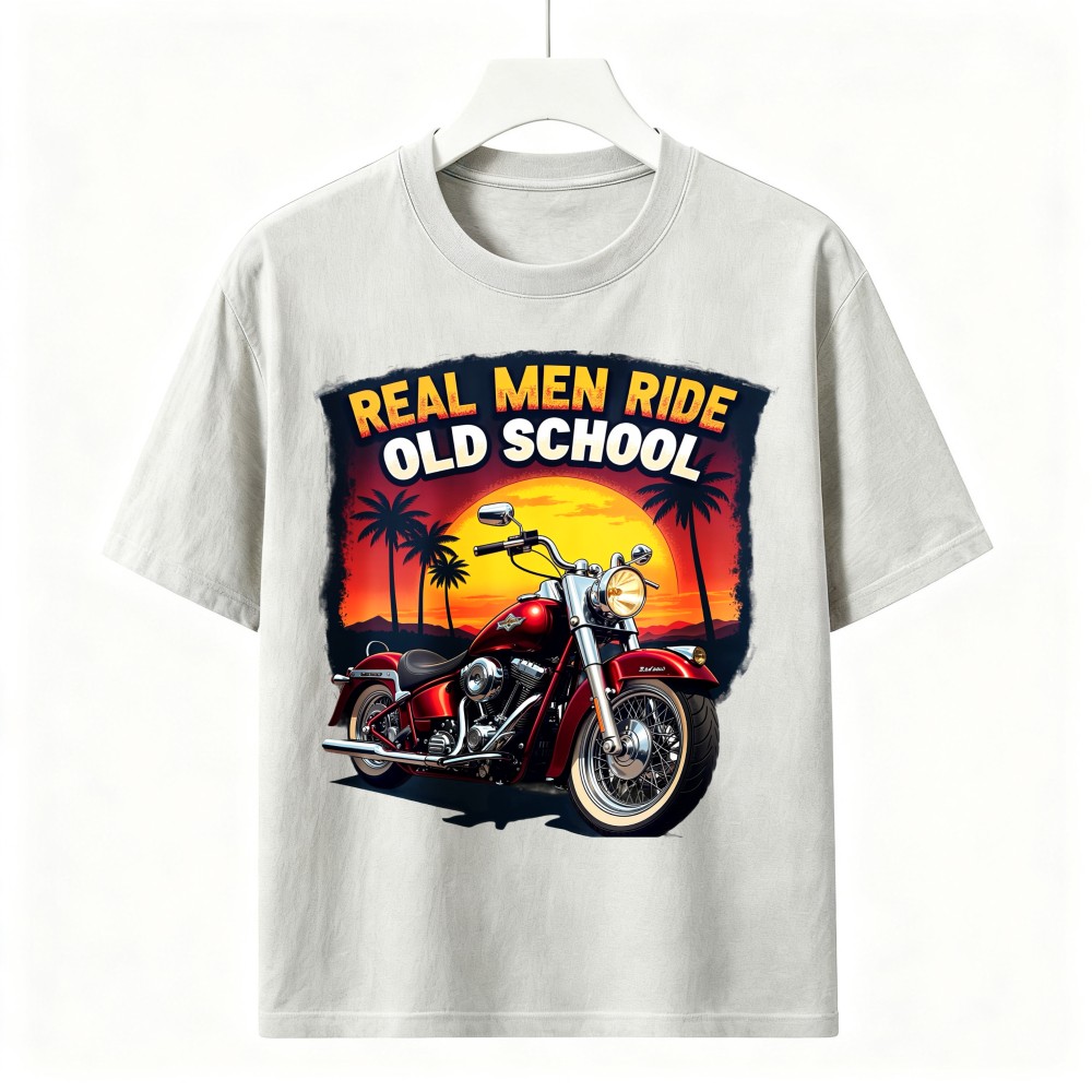 Real Men Ride Old School Vintage Motorcycle Sunset Biker Unisex Graphic T-Shirt
