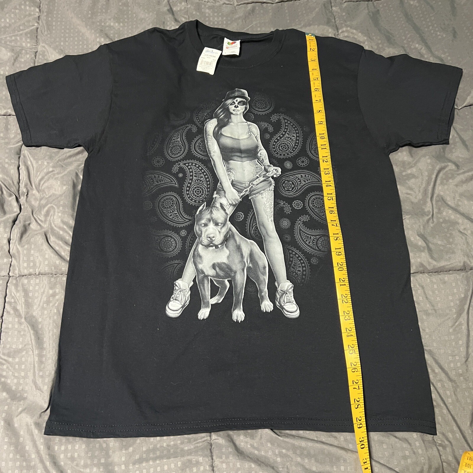Fruit Of The Loom Tshirt Shirt Dog Tatted Woman Sugar Skull Make Up New Large