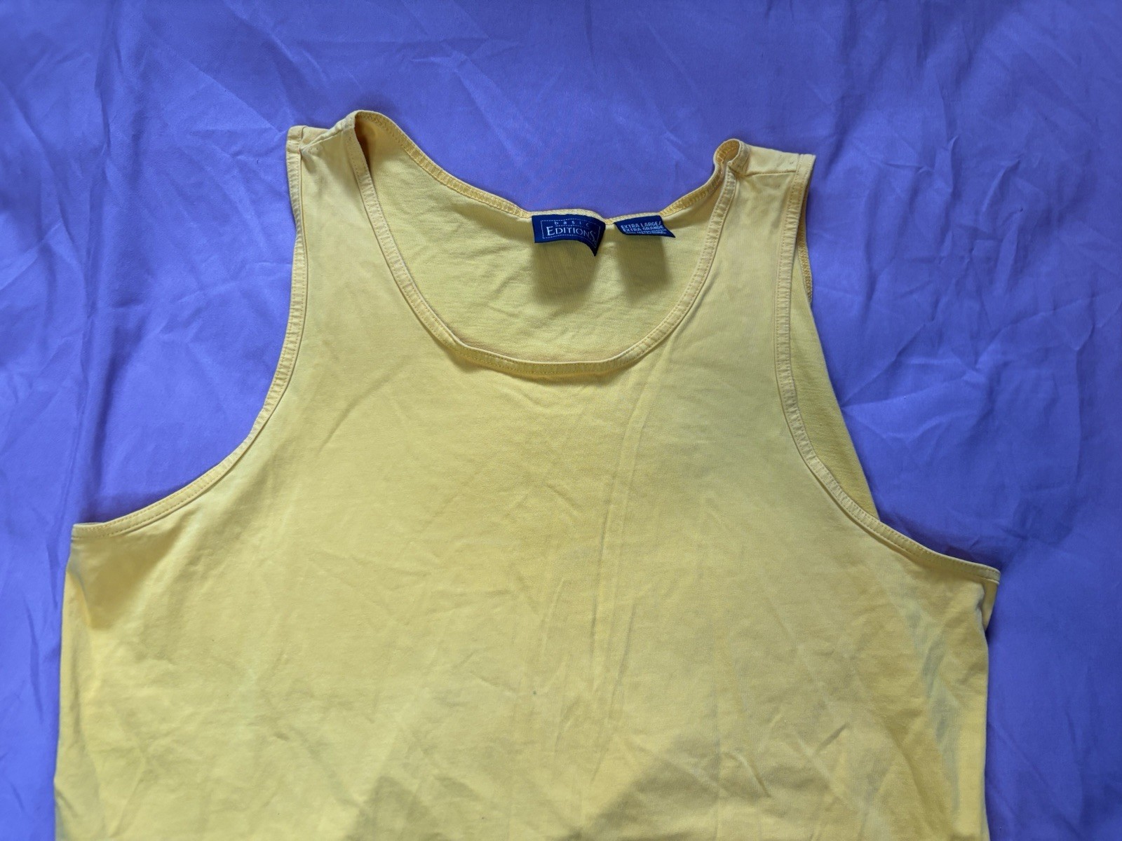 Vintage Basic Editions Tank Top Mens XL Yellow Sleeveless Shirt Blank Surf Beach