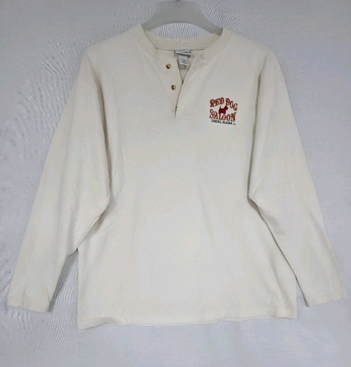 Vtg Red Dog Saloon Bar Juneau Alaska L/S Henley Shirt Embroidered Men’s L (G8)