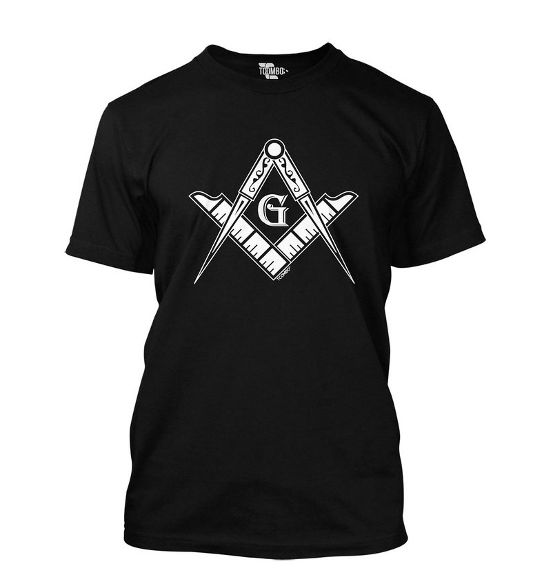 Black Masonic T-Shirt for Freemasons White Masonic Compass and Square – V-Neck