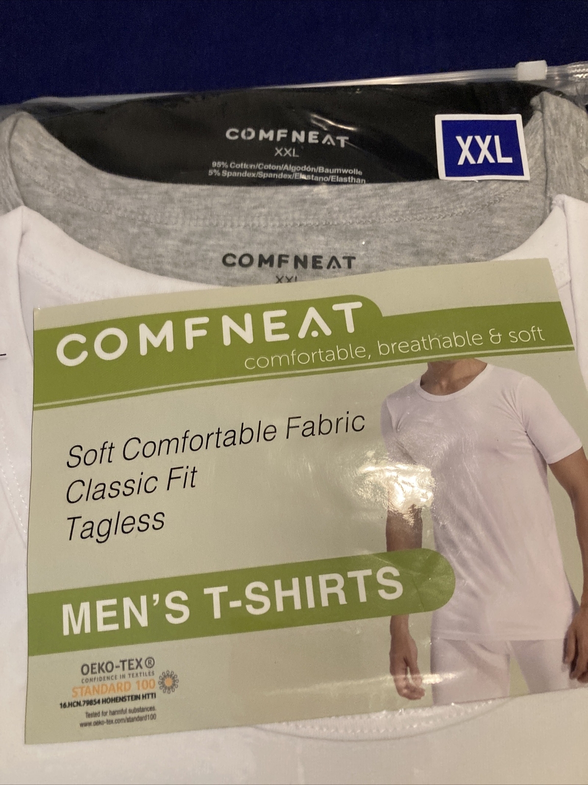 Comfneat Men’s 3-Pack Undershirts Cotton Spandex StretchyWhite gray and black