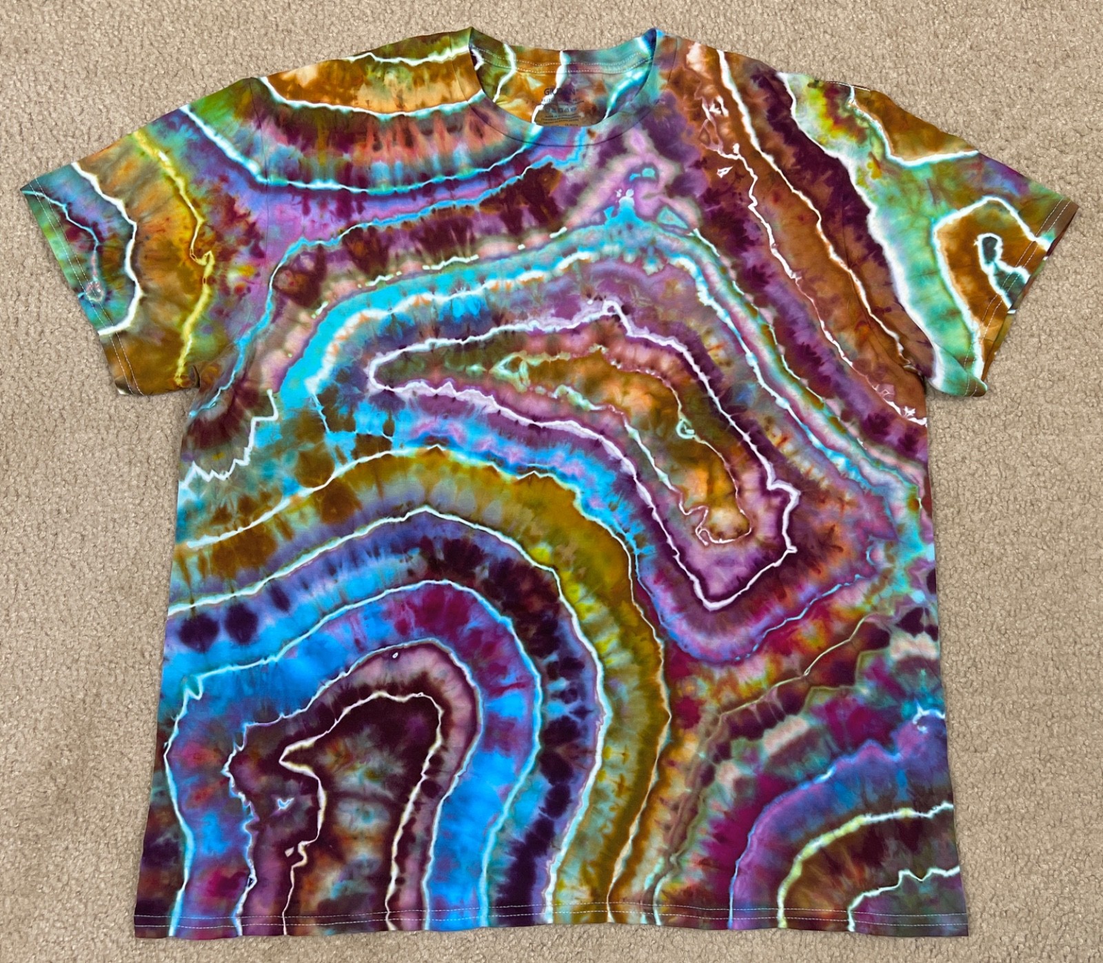 Handmade Ice Tie Dye T-Shirt XL Mens Womens Soft Cotton Blue Green Geode
