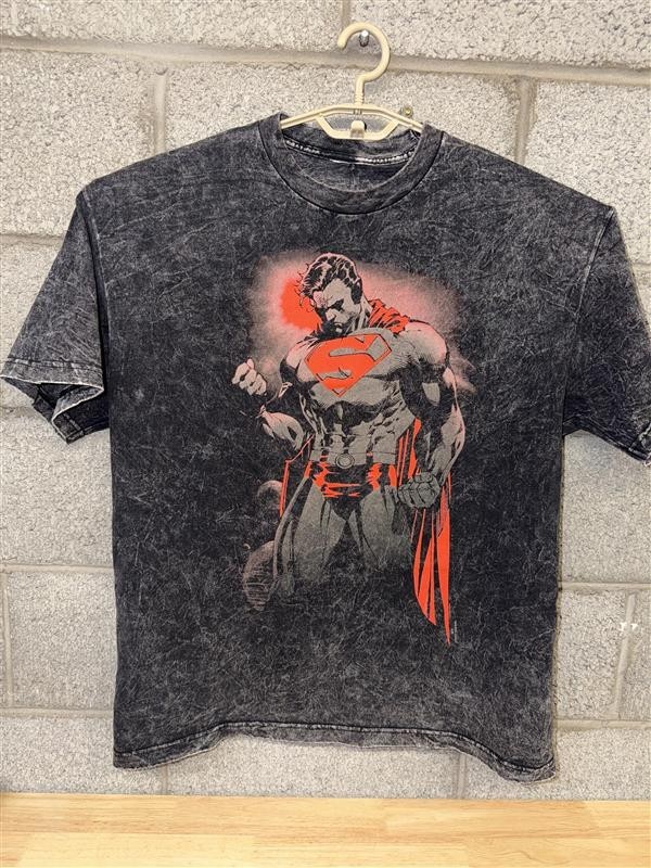 🔥 Superman DC Comics Acid Wash Graphic Tee L 2010s Streetwear Hero
