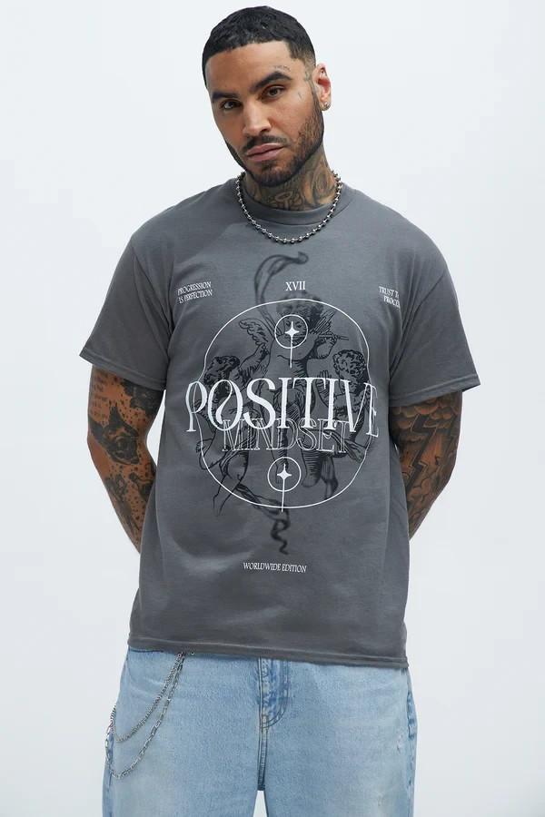 Fashion Nova Mens Positive Mindset Progression Charcoal Shirt New S-3XL
