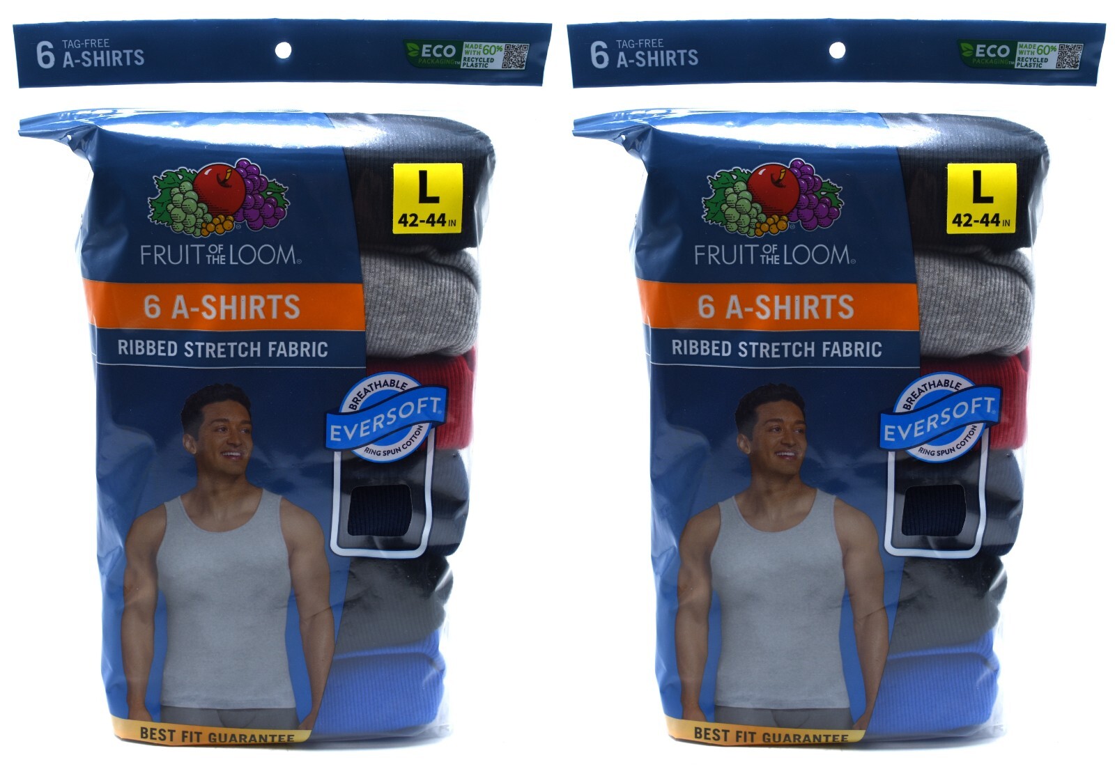 12 Blue Black Gray Red L 42-44 A-Shirt Tanks Fruit Of The Loom G 107-112 CM