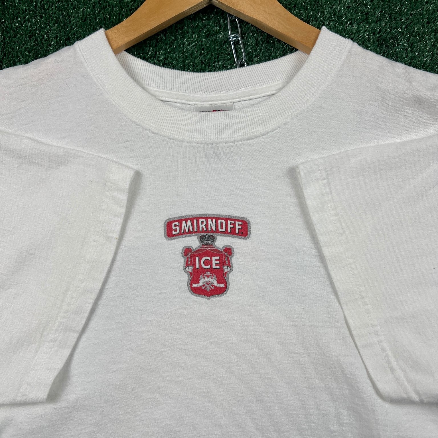 Vintage Smirnoff Ice T-Shirt Mens L White Graphic Promo Center Logo Back Hit Y2K