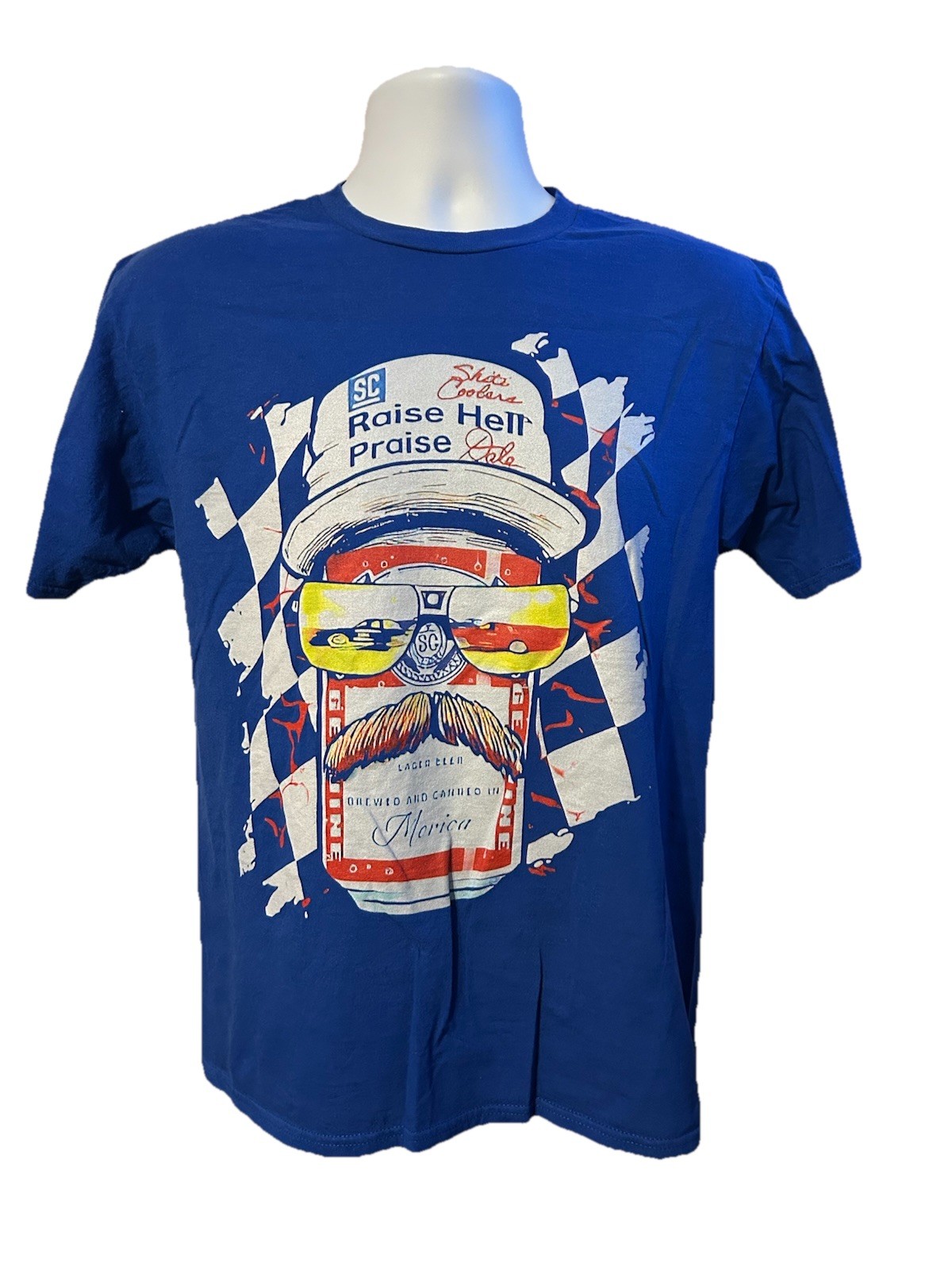 Dale Earnhardt Budweiser Raise Hell Praise Dale Shirt Men Medium Blue Port Co.