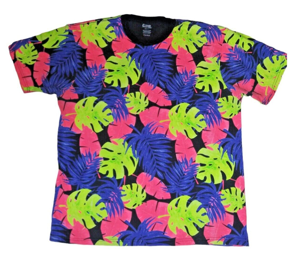 CSG Men’s Neon Hawaiian Tropical Leaf Short Sleeve Tee Shirt Size 2 XL
