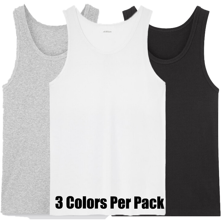 3 Pack Mens 100% Cotton Tank Top A-Shirt Wife Beater Undershirt Black Grey White