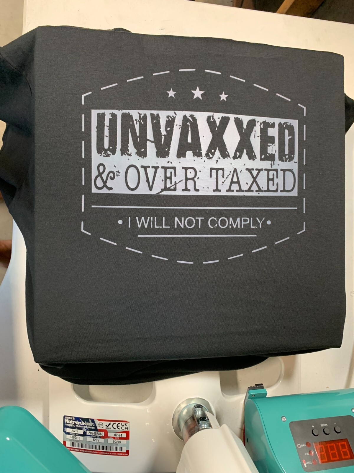 Next Level 6210 Unvaxxed & Over Taxed Patriot T-Shirt NL6210 Size Large