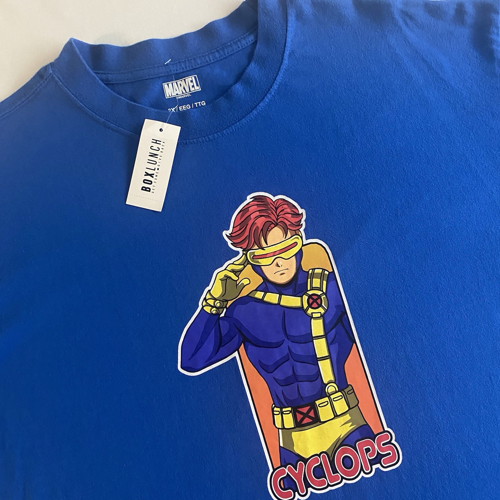 Marvel Cyclops BoxLunch T-Shirt Men 2XL LONG Comic Book 90s Anime Character Tee