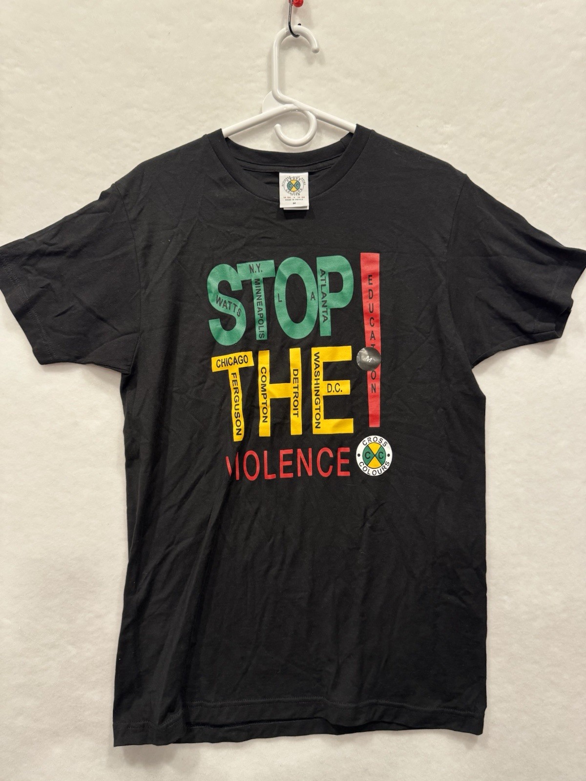 Cross Colours Hip Hop Rap T-Shirt Medium PEACE Stop the Violence 2020 Reprint